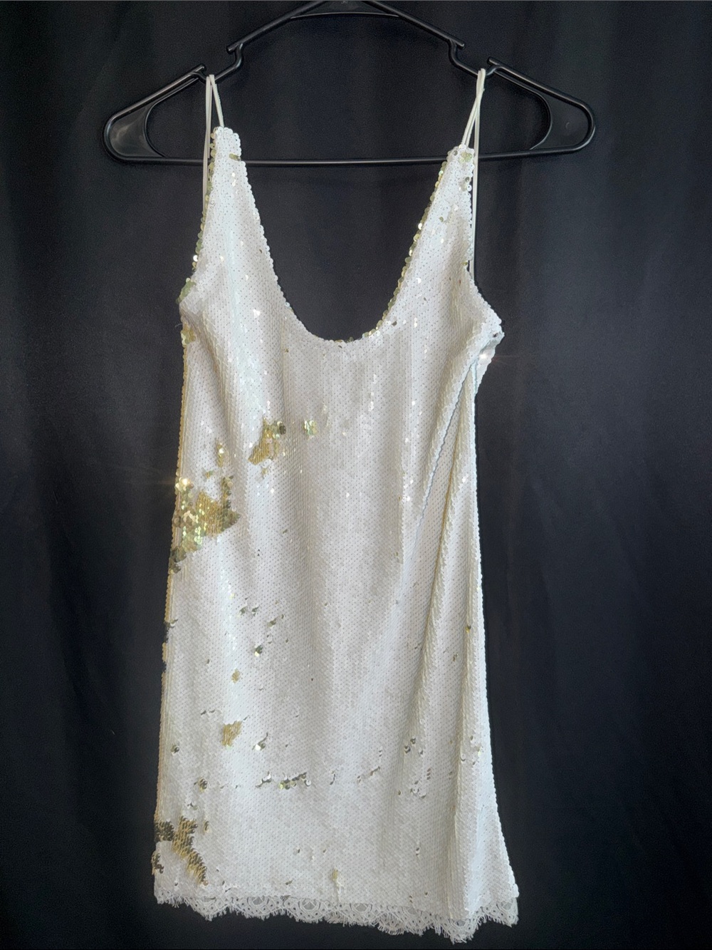 White Sequin Slip Dress with Gold Sequin Accents